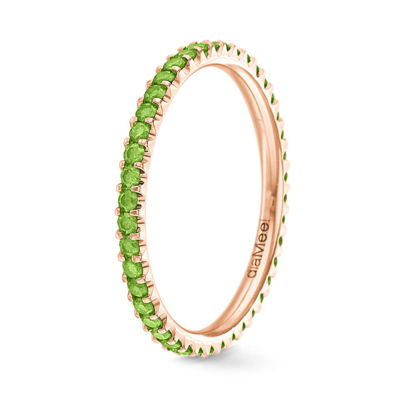 Anillo de diamantes verde manzana engastado con 2 puntas de prestigio - Tamaño completo 1,5 mm / 0,50 quilates