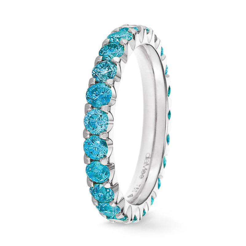 Azur blue diamond ring Prestige setting 2 prongs - Full circle  2.5 mm / 1.5 carat