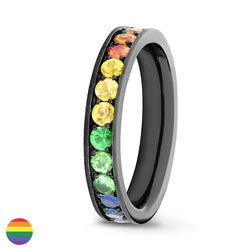 Rainbow Sapphires Ring Set with 4 grain-rails - Full turn 2.5 mm / 1.5 carat