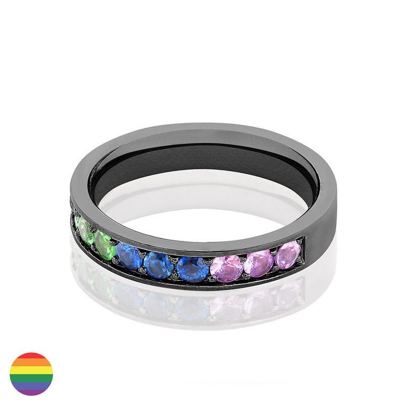 Rainbow Sapphires Ring Set with 4 grain-rails - Full turn 2.5 mm / 1.5 carat