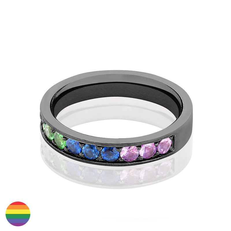 Bague Saphirs Rainbow Serti 4 grains-rails - 2/3 Tour 2.5 mm / 1 carat