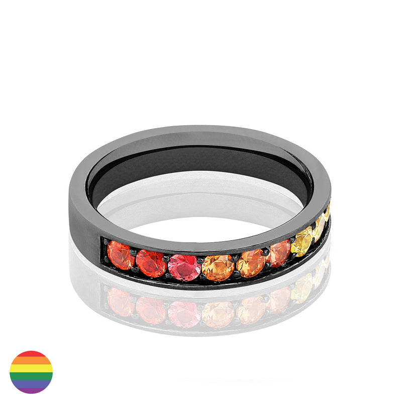 Rainbow Sapphires Ring Set with 4 grain-rails - Full turn 2.5 mm / 1.5 carat