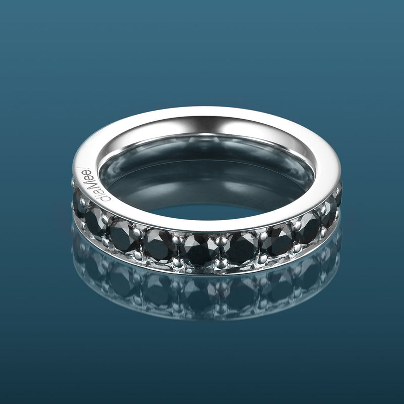 Anillo de diamante negro engastado con 4 rieles de grano - Vuelta completa 2,5 mm / 1,5 quilates