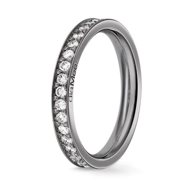 Diamond wedding band 4 grain-rails setting - Black gold - Full turn 1.75 mm / 0.75 carat