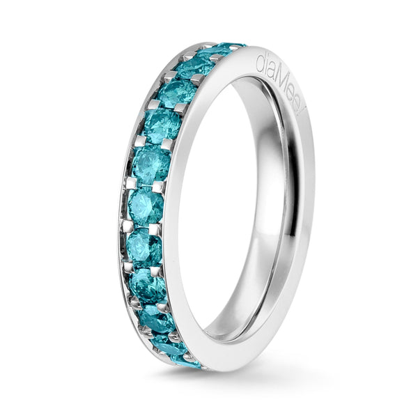 Azure Blue Diamond Ring Set with 4 grain-rails - Full turn 2.5 mm / 1.5 carat