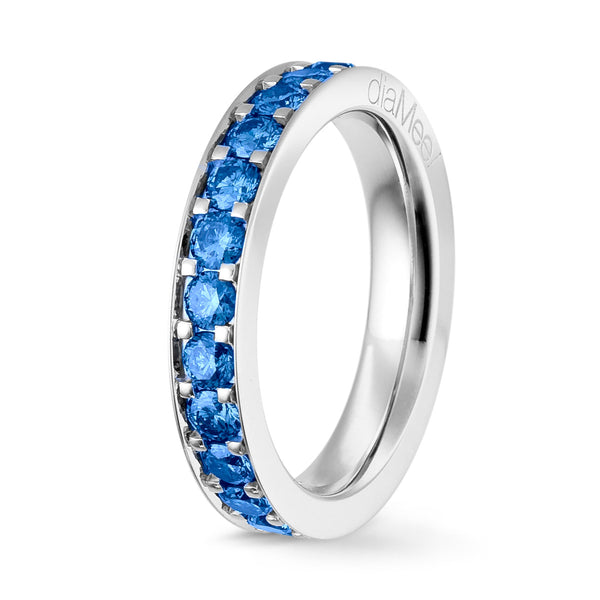 Bague Saphirs bleus Serti 4 grains-rails - Tour complet 2.5 mm / 1.5 carat