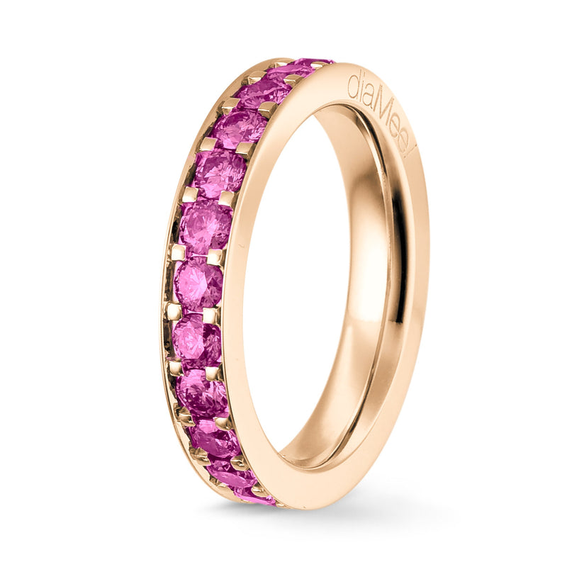 Bague Saphirs roses Serti 4 grains-rails - Tour complet 2.5 mm / 1.5 carat