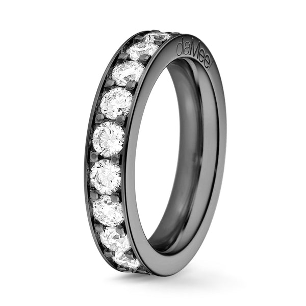 Alianza de diamantes engastado con rieles de 4 granos - Oro negro - Giro completo 3,5 mm / 3 quilates