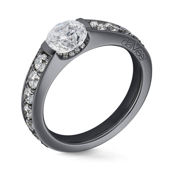 Engagement ring - Black gold - Collection N ° 02 Paving white diamonds